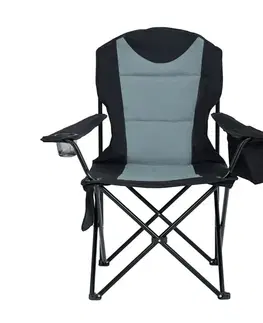 Záhradné stoličky Kempingová stolička FYNTO s držiakom na pohár a chladiacou nádobou, sivá