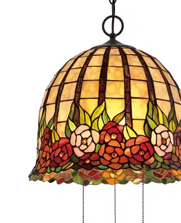 Závesné svietidlá QUOIZEL Kvetinová Tiffany závesná lampa Rosecliffe