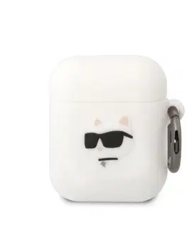 Slúchadlá Karl Lagerfeld 3D Logo NFT Choupette Head silikónový obal pre Apple AirPods 1/2, biely