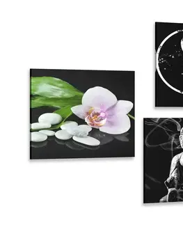 Zostavy obrazov Set obrazov Feng Shui na čiernom pozadí