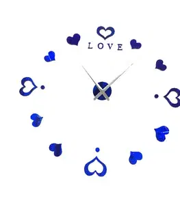 Hodiny 3D Nalepovacie hodiny DIY Clock Love, modré 80-130cm