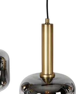 Zavesne lampy Závesné svietidlo čierne so zlatom a dymovým sklom oválne 5-svetlo - Zuzanna