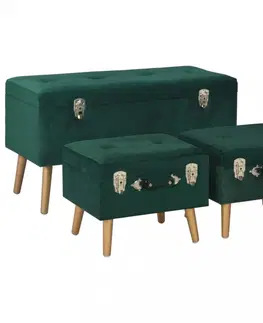 Lavice a stoličky Lavica s úložným priestorom 3 ks zamat / drevo Dekorhome Horčicová