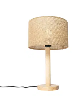 Stolove lampy Vidiecka stolová lampa drevená s ľanovým tienidlom natural 25 cm - Mels