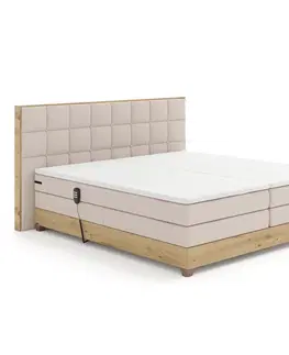 Postele Elektrická polohovacia posteľ, boxspring, béžová/dub artisan, 180x200, TIANA