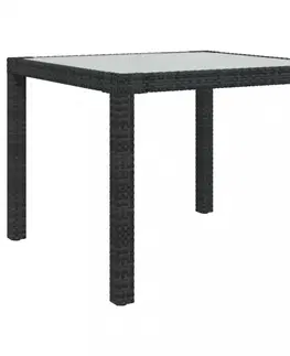 Záhradné stoly Záhradný stôl sklo / polyratan Dekorhome Hnedá / priehľadná