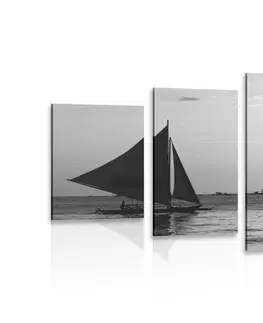 Čiernobiele obrazy 5-dielny obraz nádherný západ slnka na mori v čiernobielom prevedení