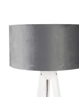 Stojace lampy Moderná stojaca lampa statív biela so šedým velúrovým tienidlom 50 cm - Tripod Classic