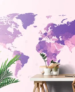 Samolepiace tapety Samolepiaca tapeta detailná mapa sveta vo fialovej farbe