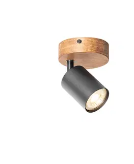 Nastenne lampy Industriálna bodová čierna s dreveným sklopným - Jeana