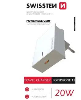 Nabíjačky pre mobilné telefóny Rýchlonabíjačka Swissten Power Delivery 20 W s 1x USB-C pre iPhone 12, biela 22050600