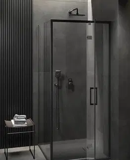 Sprchovacie kúty CERSANIT/S - Sprchovací kút LARGA 90x80 čierny, pravý, číre sklo S932-124/80