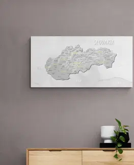 Obrazy na korku Obraz na korku decentná šedo-žltá mapa Slovenska