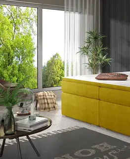 Postele NABBI Spezia 160 čalúnená manželská posteľ s úložným priestorom žltá