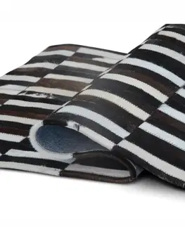 Koberce a koberčeky Luxusný kožený koberec, hnedá/čierna/biela, patchwork, 201x300, KOŽA TYP 6