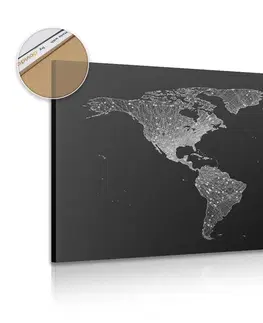 Obrazy na korku Obraz na korku nočná čiernobiela mapa sveta