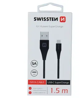 USB káble Dátový kábel Swissten USB  USB-C 1,5 M a s podporou super rýchlonabíjania 5A, čierny 71504430