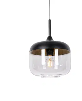 Zavesne lampy Dizajnové závesné svietidlo čierne so zlatom a dymovým sklom - Kyan