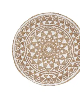 Koberce Okrúhly jutový koberec s bielou potlačou