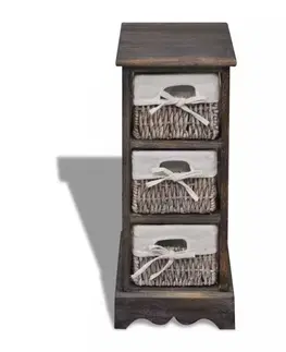 Kúpeľňové regály Komoda s 3 košíkmi drevo / látka Dekorhome Hnedá