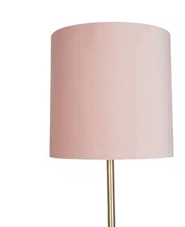 Stojace lampy Romantická stojaca lampa mosadz s ružovým odtieňom 40 cm - Simplo