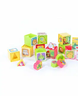 Drevené hračky Teddies Kocky kubus vkladačka plast -12ks v krabici - od 12 mesiacov