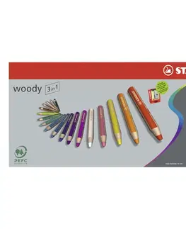 Hračky STABILO - Pastelky woody 3 v 1 - farbička, vdodovka, voskovka - 18 ks + strúhadlo