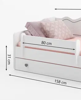 Postele NABBI Elin detská posteľ s matracom a úložným priestorom 80x160 cm biela / sivý vzor