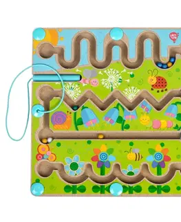 Drevené hračky LUCY & LEO - 185 Kvety - drevený motorický labyrint s magnetickou ceruzkou