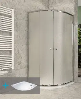 Kúpeľňové batérie MEREO MEREO - Sprchový set z Kory Lite, štvrťkruh, 90 cm, chróm ALU, sklo Grape a vaničky z liateho mramoru CK35131ZM
