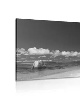 Čiernobiele obrazy Obraz pláž Anse Source v čiernobielom prevedení