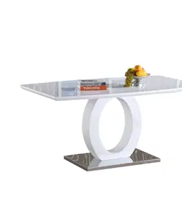 Jedálenské stoly KONDELA Zarni jedálenský stôl biely vysoký lesk / oceľ