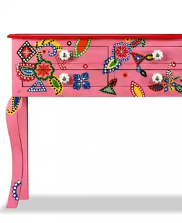 Konferenčné stolíky Odkladací stolík ručne maľovaný Dekorhome Ružová