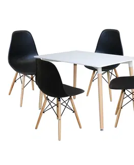 Jedálenské sety Jedálenský stôl 120x80 UNO biely + 4 stoličky UNO čierne