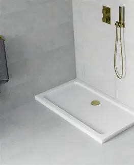 Vane MEXEN/S - Flat sprchová vanička obdĺžniková slim 120 x 70 cm, biela + zlatý sifón 40107012G