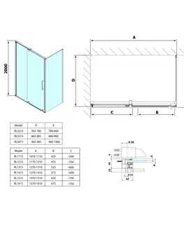 Sprchové dvere POLYSAN - ROLLS LINE obdĺžniková sprchová zástena 1300x1000 L/P varianta, číre sklo RL1315RL3415