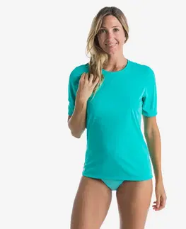 surf Dámske tričko s ochranou proti UV s krátkym rukávom na surf tyrkysové