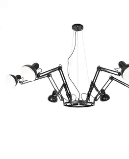 Zavesne lampy Industriálne závesné svietidlo čierne 6-svetlo nastaviteľné - Hobby Spinne