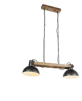 Zavesne lampy Priemyselná závesná lampa čierna s mangovým drevom 2-svetlá - Mango