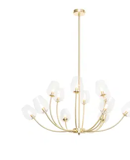 Zavesne lampy Klasická závesná lampa zlatá so sklom 12 svetiel - Elien
