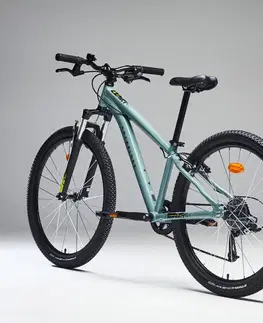 horské bicykle Horský bicykel ST 500 26-palcový pre deti 9-12 rokov šedozelený