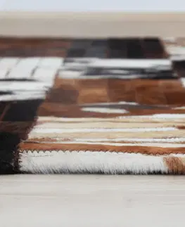 Koberce a koberčeky Luxusný kožený koberec, čierna/hnedá/biela, patchwork, 201x300, KOŽA TYP 4