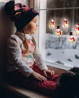 Vianočné dekorácie Solight LED okenná reťaz Snehuliaci, 6x LED, prísavná, 120cm, 2x AA