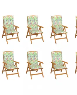 Zahradné stoličky Skladacia záhradná stolička s poduškami 8 ks teak / látka Dekorhome Tmavo zelená