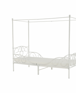 Postele KONDELA Adelisa kovová jednolôžková posteľ s roštom biela