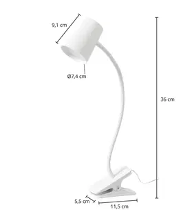 Stolové lampy s klipom Lindby Stolná lampa Lindby Ailina LED, objímková základňa, biela