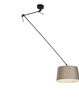 Zavesne lampy Závesná lampa s ľanovým tienidlom taupe 35 cm - Blitz I čierna