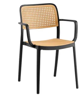 Záhradné stoličky a kreslá Stohovateľná stolička, čierna/béžová, RAVID TYP 2