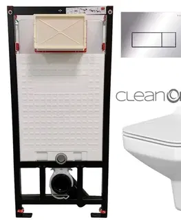 Záchody DEANTE Podstavný rám, pre závesné WC misy + SLIM tlačidlo chrom + WC CERSANIT CLEANON COMO + SEDADLO CST_WC01 051P CO1