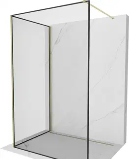 Sprchové dvere MEXEN/S - Kyoto Sprchová zástena WALK-IN 130 x 120 cm, čierny vzor, zlatá 800-130-212-50-70-120